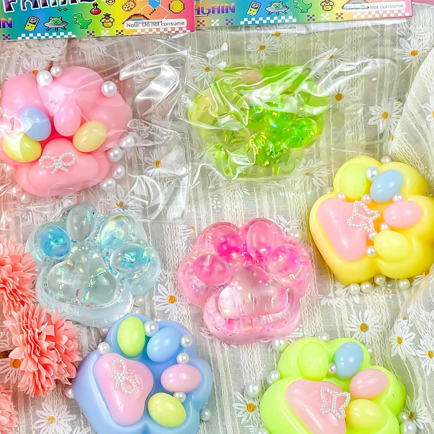 4Pcs Taba Squishies Paw, Cat Paw Squishies Toy, Clear Sticky Squeeze Toys, Soft Silicone Fidget Sensory Toys for Stress Relief, Cute Things Party Favors & OPP Packaging Gifts for Adults Kids