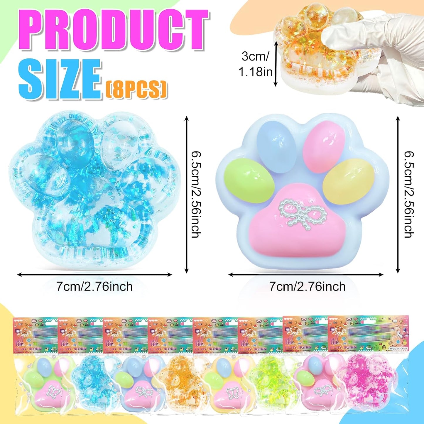 4Pcs Taba Squishies Paw, Cat Paw Squishies Toy, Clear Sticky Squeeze Toys, Soft Silicone Fidget Sensory Toys for Stress Relief, Cute Things Party Favors & OPP Packaging Gifts for Adults Kids