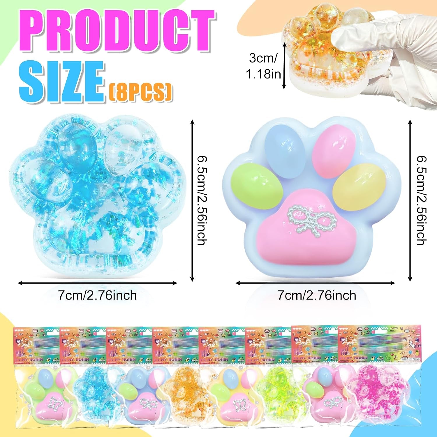 4Pcs Taba Squishies Paw, Cat Paw Squishies Toy, Clear Sticky Squeeze Toys, Soft Silicone Fidget Sensory Toys for Stress Relief, Cute Things Party Favors & OPP Packaging Gifts for Adults Kids