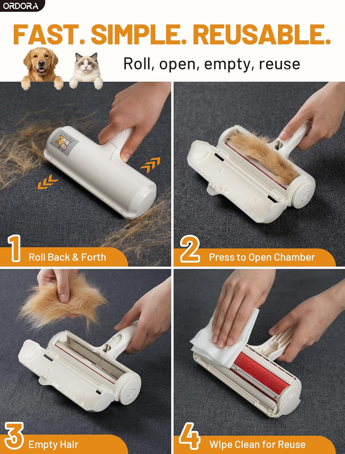Eco-Friendly Pet Hair Removal Tool: Reusable Lint Roller for Efficient Removal of Dog and Cat Hair from Furniture, Bedding, Cars, and Rugs in Multi-Pet Homes