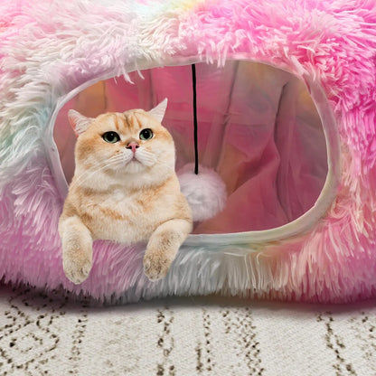 Winter Warm Pet Bed, 2-In-1 Foldable Cat Kittens Tunnel & Bed, Warm Plush Cat Bed with Hanging Ball & Tunnel Buckle, Pet Supplies for Indoor & Outdoor Use #GLOBAL PICKS