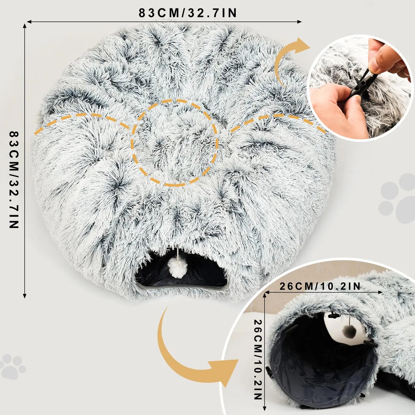 Winter Warm Pet Bed, 2-In-1 Foldable Cat Kittens Tunnel & Bed, Warm Plush Cat Bed with Hanging Ball & Tunnel Buckle, Pet Supplies for Indoor & Outdoor Use #GLOBAL PICKS