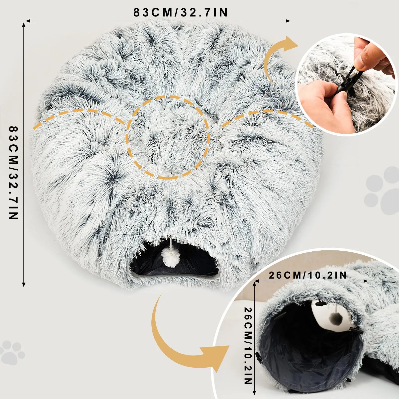 Winter Warm Pet Bed, 2-In-1 Foldable Cat Kittens Tunnel & Bed, Warm Plush Cat Bed with Hanging Ball & Tunnel Buckle, Pet Supplies for Indoor & Outdoor Use #GLOBAL PICKS